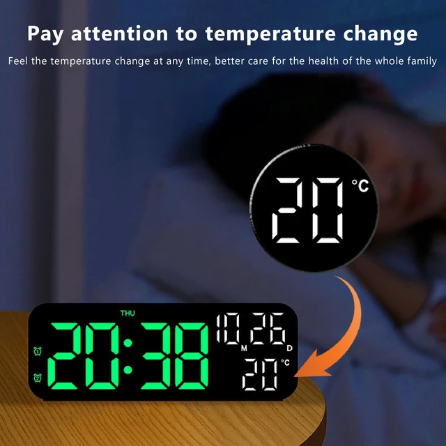 Alt view image 6 of 7 - CCYLEZ LED Alarm Clock Digital Clock with Voice Control 3 Adjustable Brightness Temperature Display Dual Alarm Countdown Timer for Bedroom Office Black Green Lamp