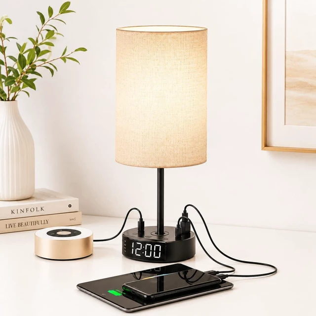 Main image of CORPORATEGIFTPRO Alarm Clock with Lamp, USB-C & USB Charging Station with AC Outlets, Bedside Digital Clock with Night Light, Loud Dual Alarm for Heavy Sleepers, Kids, Teens & Adults, Battery Backup