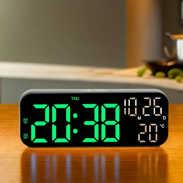 Alt view image 7 of 7 - CCYLEZ LED Alarm Clock Digital Clock with Voice Control 3 Adjustable Brightness Temperature Display Dual Alarm Countdown Timer for Bedroom Office Black Green Lamp