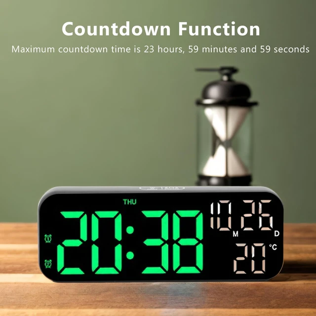 Alt view image 4 of 7 - CCYLEZ LED Alarm Clock Digital Clock with Voice Control 3 Adjustable Brightness Temperature Display Dual Alarm Countdown Timer for Bedroom Office Black Green Lamp