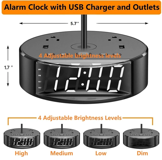Alt view image 3 of 7 - CORPORATEGIFTPRO Alarm Clock with Lamp, USB-C & USB Charging Station with AC Outlets, Bedside Digital Clock with Night Light, Loud Dual Alarm for Heavy Sleepers, Kids, Teens & Adults, Battery Backup