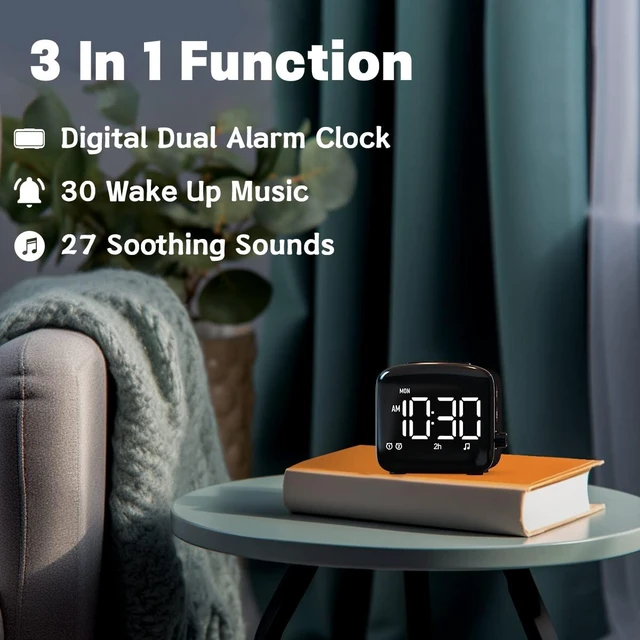 Alt view image 3 of 7 - Easysleep Acoustic Sound Alarms Digital Wake Up Clock with Big LED Display 27 Soothing Sounds Sunrise Clock Dual 3 Alarms Memory Snooze Setting 4 Brightness for Deep Sleepers Adults Teenagers