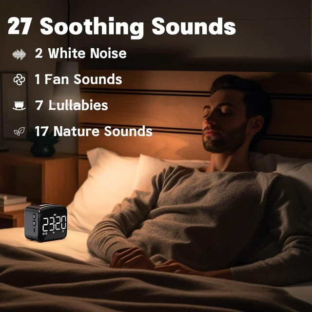 Alt view image 2 of 7 - Easysleep Acoustic Sound Alarms Digital Wake Up Clock with Big LED Display 27 Soothing Sounds Sunrise Clock Dual 3 Alarms Memory Snooze Setting 4 Brightness for Deep Sleepers Adults Teenagers