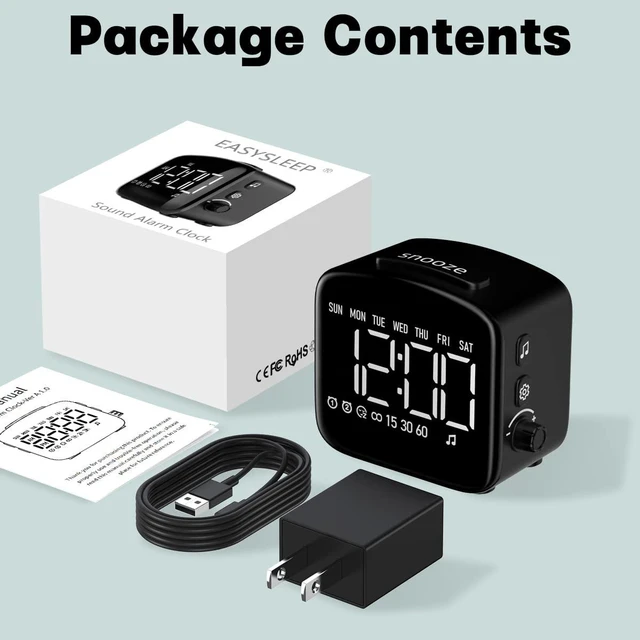 Alt view image 7 of 7 - Easysleep Acoustic Sound Alarms Digital Wake Up Clock with Big LED Display 27 Soothing Sounds Sunrise Clock Dual 3 Alarms Memory Snooze Setting 4 Brightness for Deep Sleepers Adults Teenagers