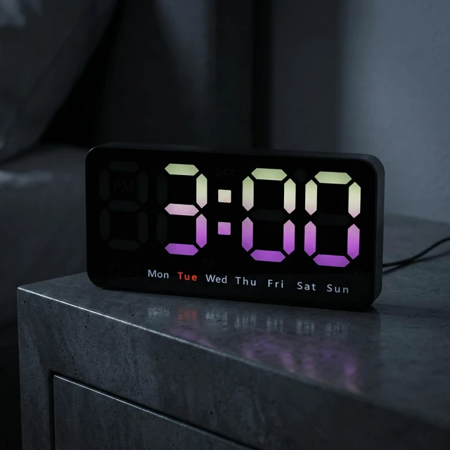 Alt view image 2 of 7 - HMETOL Big Numbers LED Alarm Clock with 3 Adjustable Brightness Levels, Snooze Function, Must Be Plug-in for Bedroom, Office, and Dormitory 8.3" L x 1.2" W x 4.3" H Pink