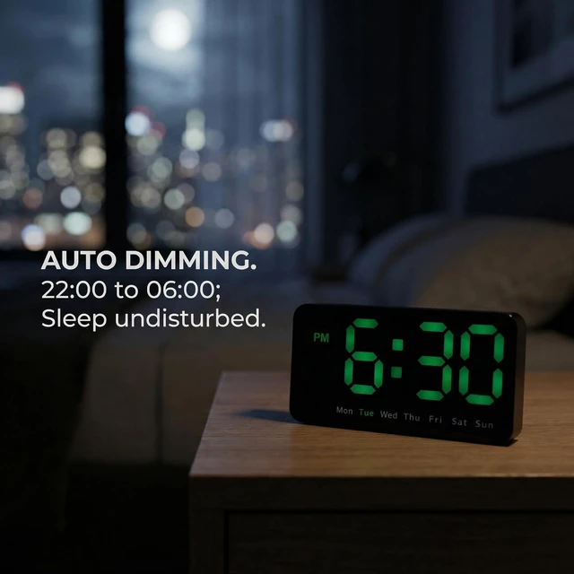 Alt view image 5 of 7 - HMETOL Big Numbers LED Alarm Clock with 3 Adjustable Brightness Levels, Snooze Function, Must Be Plug-in for Bedroom, Office, and Dormitory 8.3" L x 1.2" W x 4.3" H Pink