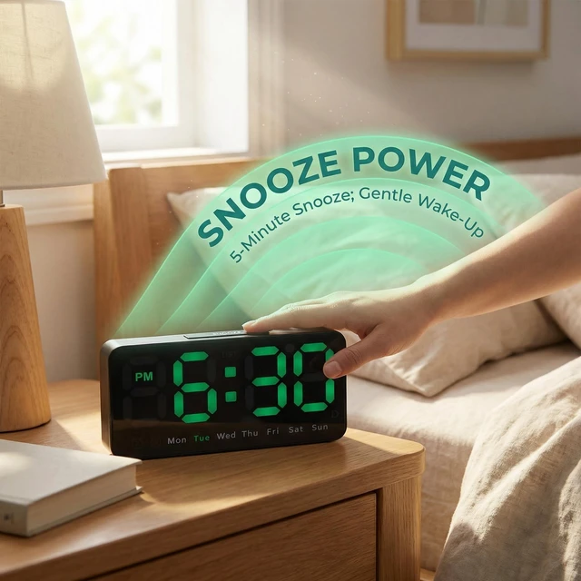 Alt view image 7 of 7 - HMETOL Big Numbers LED Alarm Clock with 3 Adjustable Brightness Levels, Snooze Function, Must Be Plug-in for Bedroom, Office, and Dormitory 8.3" L x 1.2" W x 4.3" H Pink