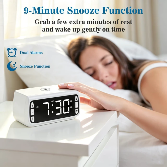 Alt view image 7 of 7 - Fomobest White Digital Alarm Clock with Wireless Charging, USB Port, Dimmable RGB LED Display, Adjustable Night Light, DST, Alarm Clocks for Bedrooms, Bedside, Desk, Nightstand, Bedside, Table, Office