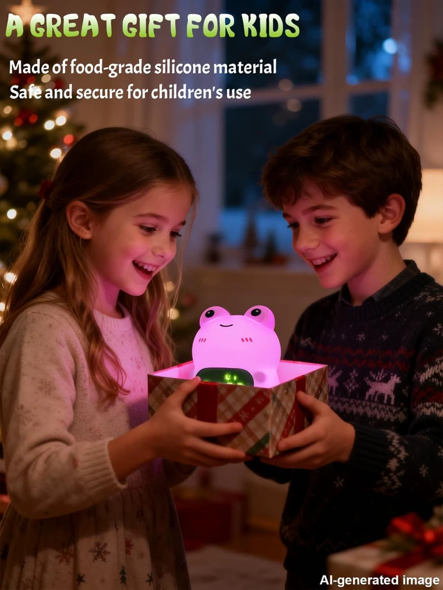 Alt view image 7 of 7 - Ammonite Cute Frog Night Light with Alarm Clock | Digital Clock with 8 Colors 3 Brightness, Dual Alarms, Timer, Snooze, Dimmable Touch Control Gift for Boys Girls