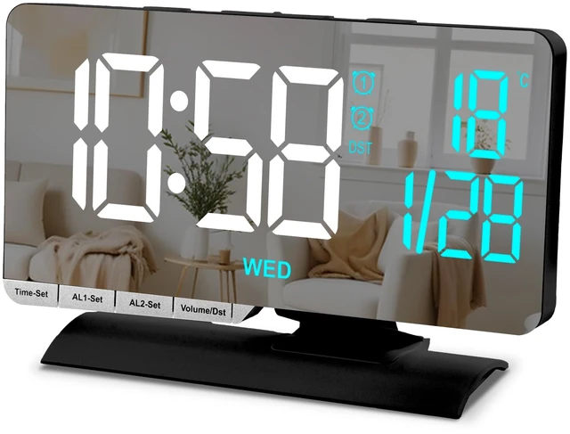 Main image of SZELAM Digital Clock,Alarm Clock Bedside,7.3'' Large LED Mirror with Date | Temperature,Dual Alarm with 3 Mode,Brightnee Adjust,DST,USB C Charging Port,5 Levels Volume for Desk Bedroom Teens