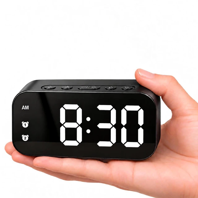 Main image of Alarm Clock Small Digital Desk for Bedrooms Bathroom Battery Operated Bedside Travel Powered Teens with Backup Simple Loud Nightstand Mini Large Display Table Desktop Office Shelf Seniors Portable LED