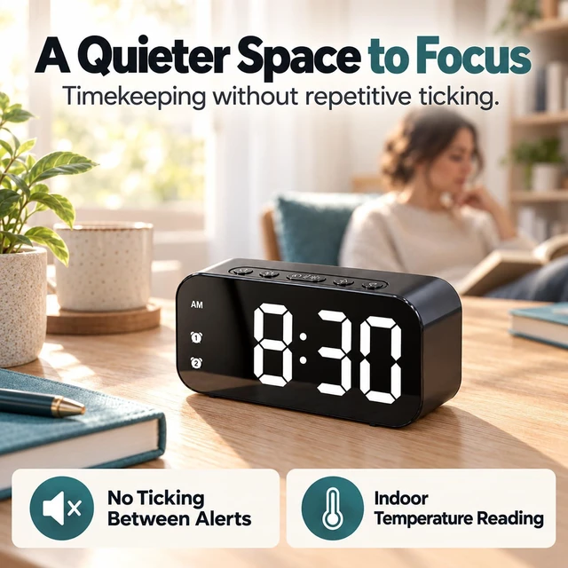 Alt view image 7 of 7 - Alarm Clock Small Digital Desk for Bedrooms Bathroom Battery Operated Bedside Travel Powered Teens with Backup Simple Loud Nightstand Mini Large Display Table Desktop Office Shelf Seniors Portable LED