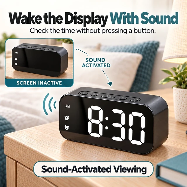 Alt view image 6 of 7 - Alarm Clock Small Digital Desk for Bedrooms Bathroom Battery Operated Bedside Travel Powered Teens with Backup Simple Loud Nightstand Mini Large Display Table Desktop Office Shelf Seniors Portable LED