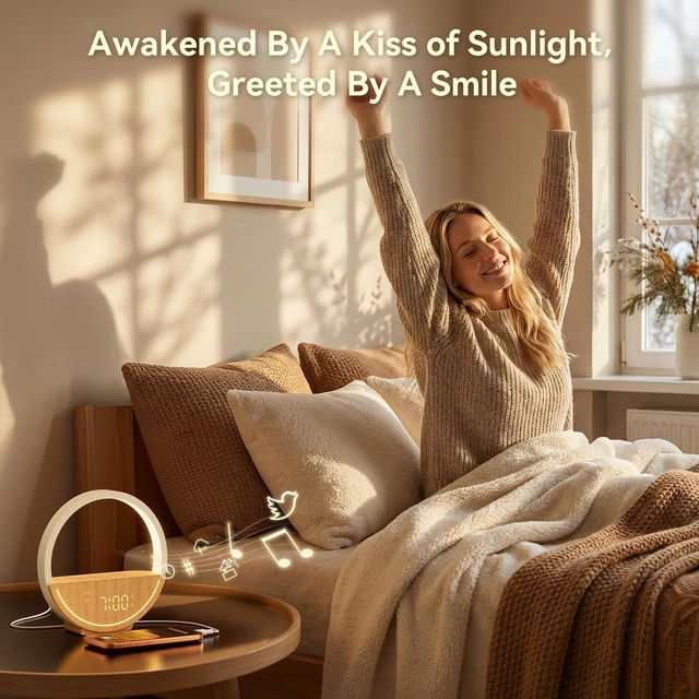 Alt view image 3 of 7 - Alarm Clock with Sound Machine & Sunrise Lamp for Heavy Sleepers | Natural Gentle Wake Up Light with 20 Soothing Sleep Sounds, Digital Clock, Touch Control Light, Timer,Dual Alarms for Bedroom