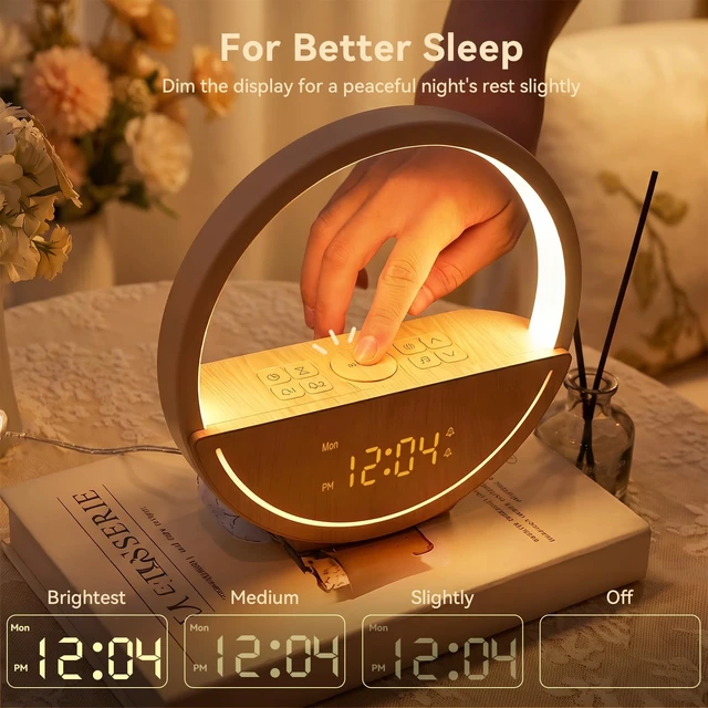 Alt view image 6 of 7 - Alarm Clock with Sound Machine & Sunrise Lamp for Heavy Sleepers | Natural Gentle Wake Up Light with 20 Soothing Sleep Sounds, Digital Clock, Touch Control Light, Timer,Dual Alarms for Bedroom
