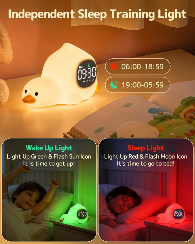 Alt view image 3 of 7 - Laying Duck Alarm Clock with Night Light for Kids, Ok to Wake Clock | Cute Kids Digital Desk Clock for Bedroom, Dual Alarm, Sleep Trainer, Multicolor Night Light, White Noise, Gift for Girls Boys