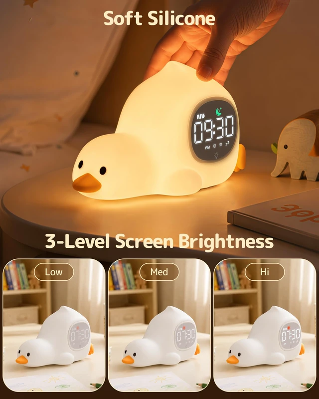 Alt view image 7 of 7 - Laying Duck Alarm Clock with Night Light for Kids, Ok to Wake Clock | Cute Kids Digital Desk Clock for Bedroom, Dual Alarm, Sleep Trainer, Multicolor Night Light, White Noise, Gift for Girls Boys