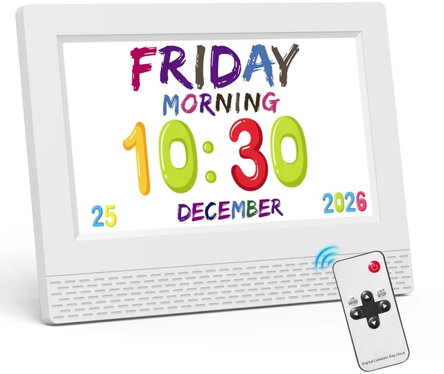 Main image of Digital Alarm Clock with Voice Scene Reminders, 7" Eye-Caring Display | Watercolor Wallpapers, Auto Dimming DST/Calendar Clock, Sleep Trainer Easy Setup Gift-Ready Box for Kids Birthday with Remote