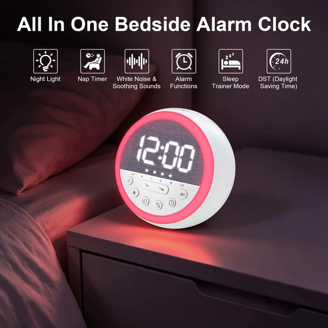 Alt view image 2 of 7 - Sunrise Alarm Clock with White Noise Sound Machine & RGB Night Light | Sleep Trainer, Wake-up Light, Adjustable Brightness, Rechargeable, Snooze, Timer for Kids, Adults, Babies, Bedroom, Easy Use