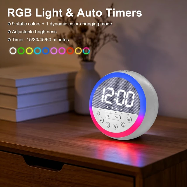 Alt view image 3 of 7 - Sunrise Alarm Clock with White Noise Sound Machine & RGB Night Light | Sleep Trainer, Wake-up Light, Adjustable Brightness, Rechargeable, Snooze, Timer for Kids, Adults, Babies, Bedroom, Easy Use