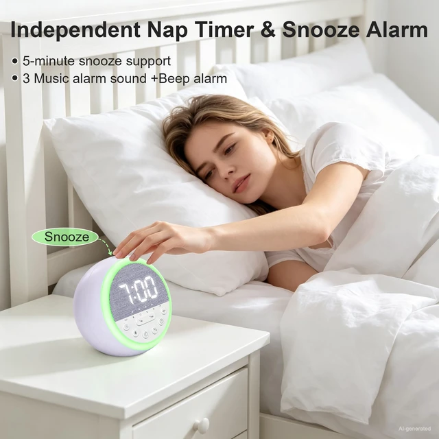 Alt view image 5 of 7 - Sunrise Alarm Clock with White Noise Sound Machine & RGB Night Light | Sleep Trainer, Wake-up Light, Adjustable Brightness, Rechargeable, Snooze, Timer for Kids, Adults, Babies, Bedroom, Easy Use