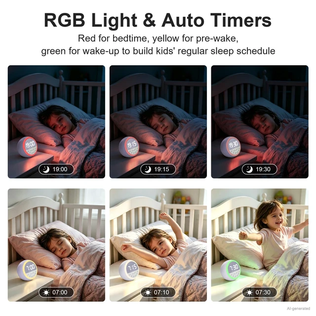 Alt view image 4 of 7 - Sunrise Alarm Clock with White Noise Sound Machine & RGB Night Light | Sleep Trainer, Wake-up Light, Adjustable Brightness, Rechargeable, Snooze, Timer for Kids, Adults, Babies, Bedroom, Easy Use