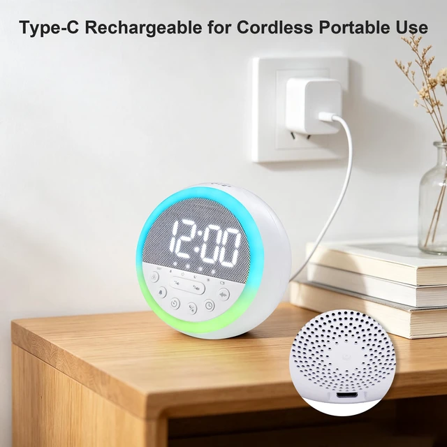 Alt view image 7 of 7 - Sunrise Alarm Clock with White Noise Sound Machine & RGB Night Light | Sleep Trainer, Wake-up Light, Adjustable Brightness, Rechargeable, Snooze, Timer for Kids, Adults, Babies, Bedroom, Easy Use