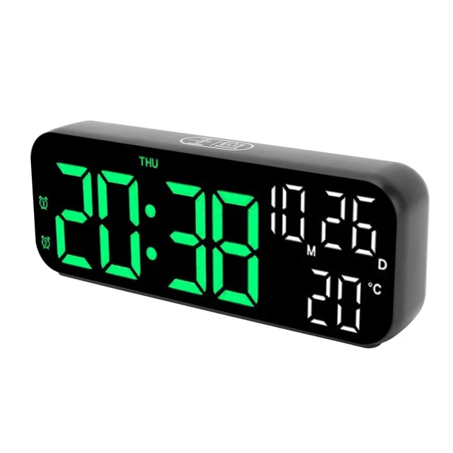 Alt view image 4 of 7 - Alarm Clock, Large Display Alarm Clock Voice Control LED Electronic Alarm Clock Digital Wall Clock Battery Operated Digital Clock with Date and Day of Week for Living Room Bedroom (Black Blue Lamp)