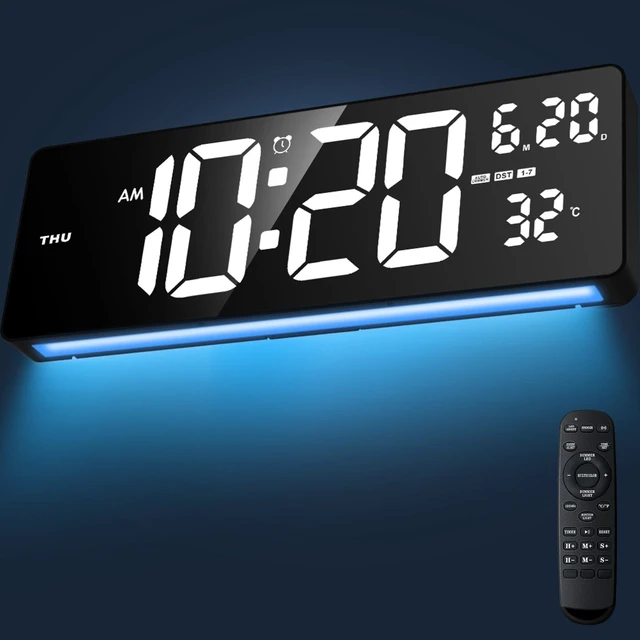 Main image of Xflyee 16.5" Digital Wall Clock, Remote, 6-Color Dimmable Night Light | Dual Alarms with Snooze, Indoor Temperature Display, Desk & Wall Mountable, Ideal for Home Bedroom, Great Gift Choice