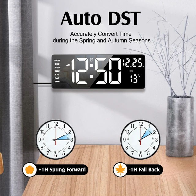 Alt view image 6 of 7 - Xflyee 16.5" Digital Wall Clock, Remote, 6-Color Dimmable Night Light | Dual Alarms with Snooze, Indoor Temperature Display, Desk & Wall Mountable, Ideal for Home Bedroom, Great Gift Choice