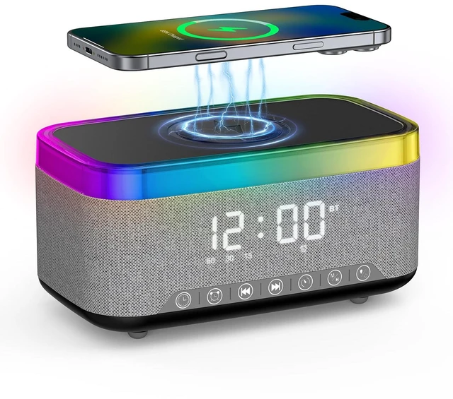 Main image of Tempospark Alarm Clock with Wireless Charging, Alarm Clocks for Bedrooms with Bluetooth, RGB Night Light - Multi-Functional Alarm Clock for Adults & Teens Gifts Black