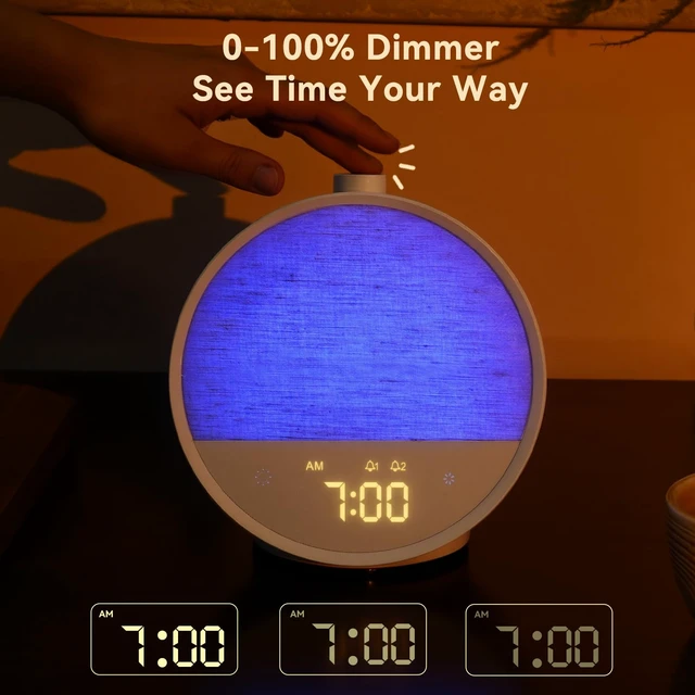 Alt view image 6 of 7 - Vivilumens Sunrise Alarm Clock for Bedroom, Sleep Sound Machine with Light | 15mins Sunrise Simulation, 10 Natural Sounds, Dual Alarms, 8 RGB Night Lights, Dimmable Digital Clocks, Latte
