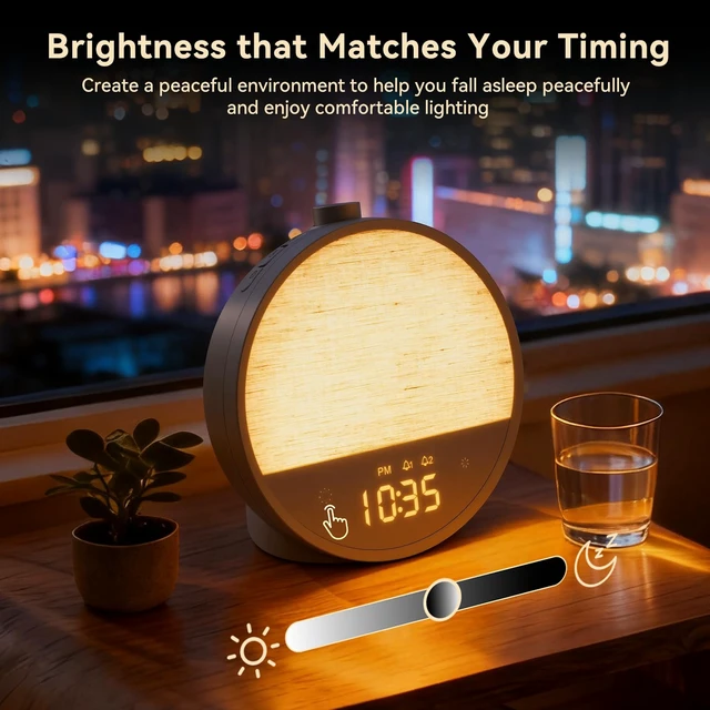 Alt view image 7 of 7 - Vivilumens Sunrise Alarm Clock for Bedroom, Sleep Sound Machine with Light | 15mins Sunrise Simulation, 10 Natural Sounds, Dual Alarms, 8 RGB Night Lights, Dimmable Digital Clocks, Latte
