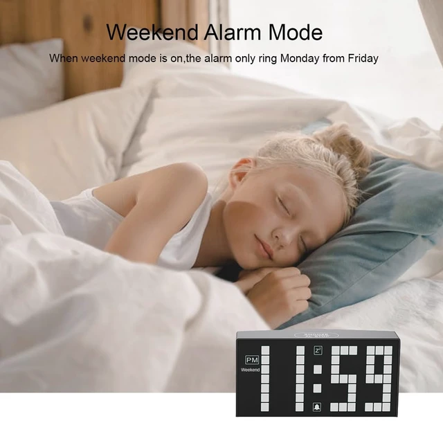 Alt view image 5 of 7 - T-FAMY Digital Alarm Clock with Auto-Dimmable LED Pixel Display, Weekend Alarm Mode, Plug-in Power with Battery Backup, DST Adjustment, Perfect for Bedroom or Desk (White Display)