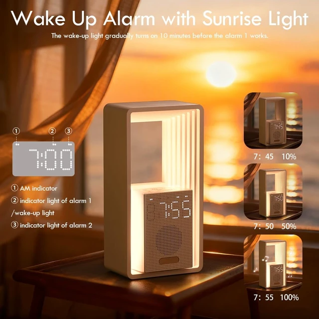 Alt view image 2 of 7 - WILIT Digital Alarm Clock Sunrise, White Noise Sound Machine with Nightlight, 9 Sleep Aid Sounds Wake up Light for Heavy Sleepers, Dimmable Display, Snooze, USB Charging Port,Gifts for Women,Men,Teens