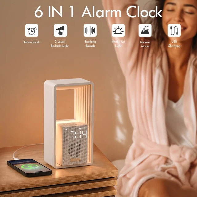 Alt view image 3 of 7 - WILIT Digital Alarm Clock Sunrise, White Noise Sound Machine with Nightlight, 9 Sleep Aid Sounds Wake up Light for Heavy Sleepers, Dimmable Display, Snooze, USB Charging Port,Gifts for Women,Men,Teens