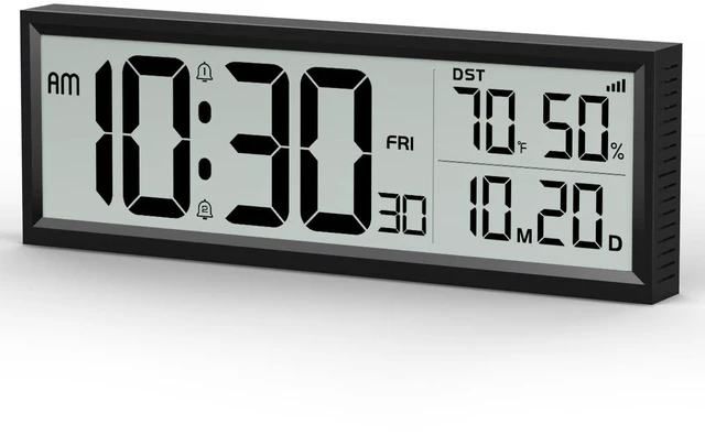 Main image of Digital Alarm Clock Battery Operated, 8.5 Wireless Digital Wall Clock | Desk Clocks with Temperature, Humidity, Seconds, Date, Week, Auto DST, for Bedrooms, Living Room, Office (Black)