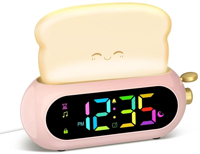Main image of Netzu Alarm Clock for Kids, OK to Wake Clock with Night Light and Sound Machine, Pink Clock with 10 RGB Color, 6 Alarm Tones, Nap Timer, Snooze, Bedside Clocks for Girls Kids Teens Birthday Gifts