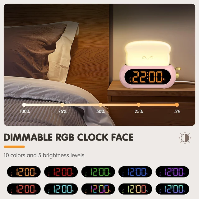 Alt view image 2 of 7 - Netzu Alarm Clock for Kids, OK to Wake Clock with Night Light and Sound Machine, Pink Clock with 10 RGB Color, 6 Alarm Tones, Nap Timer, Snooze, Bedside Clocks for Girls Kids Teens Birthday Gifts