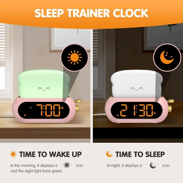 Alt view image 3 of 7 - Netzu Alarm Clock for Kids, OK to Wake Clock with Night Light and Sound Machine, Pink Clock with 10 RGB Color, 6 Alarm Tones, Nap Timer, Snooze, Bedside Clocks for Girls Kids Teens Birthday Gifts
