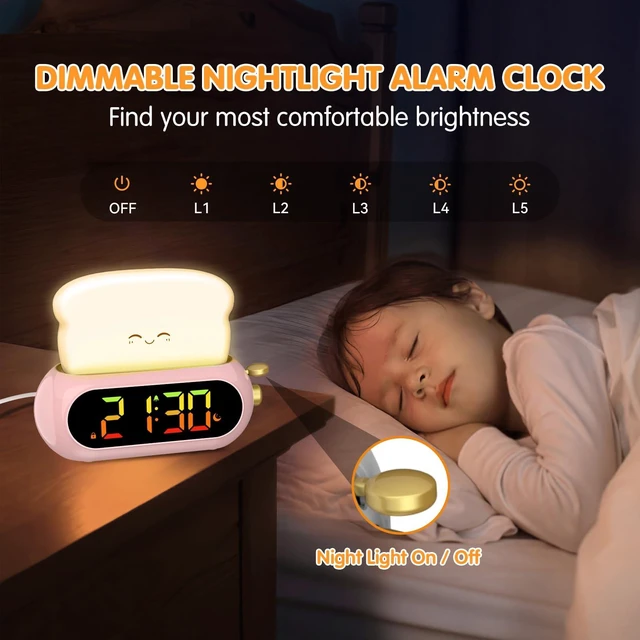 Alt view image 5 of 7 - Netzu Alarm Clock for Kids, OK to Wake Clock with Night Light and Sound Machine, Pink Clock with 10 RGB Color, 6 Alarm Tones, Nap Timer, Snooze, Bedside Clocks for Girls Kids Teens Birthday Gifts