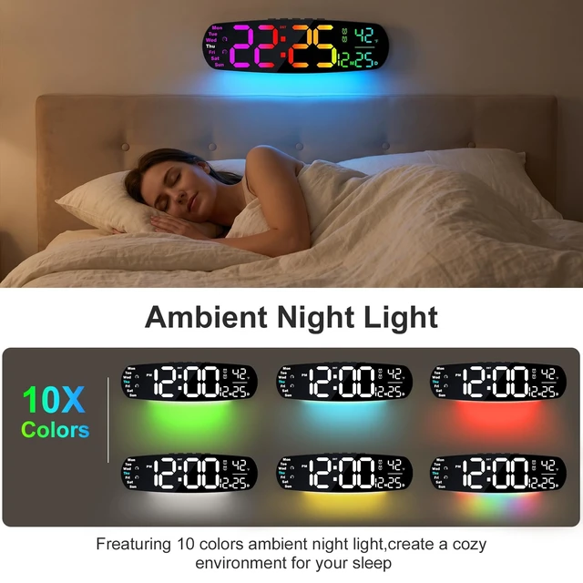 Alt view image 3 of 7 - ANALOI Large Digital Wall Clock for Classroom, 14.4 inch Large Display | Auto Dimming, Temperature and Date, Remote Control, Night Light, DST, Alarm, Wallclockfor Gym/Bedroom/Living/Seniors