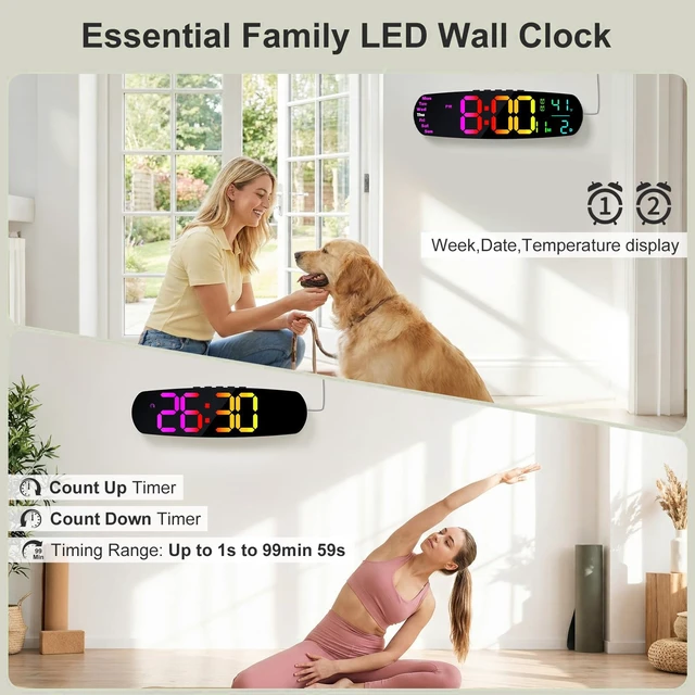 Alt view image 5 of 7 - ANALOI Large Digital Wall Clock for Classroom, 14.4 inch Large Display | Auto Dimming, Temperature and Date, Remote Control, Night Light, DST, Alarm, Wallclockfor Gym/Bedroom/Living/Seniors