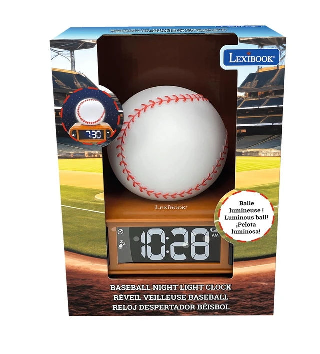 Alt view image 3 of 7 - LEXiBOOK, Baseball Nightlight Alarm Clock, RL800BL | Sounds & Melodies, LCD Backlit screen, Luminous, Snooze, Brown/White
