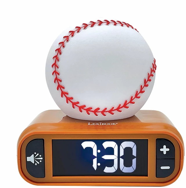 Main image of LEXiBOOK, Baseball Nightlight Alarm Clock, RL800BL | Sounds & Melodies, LCD Backlit screen, Luminous, Snooze, Brown/White