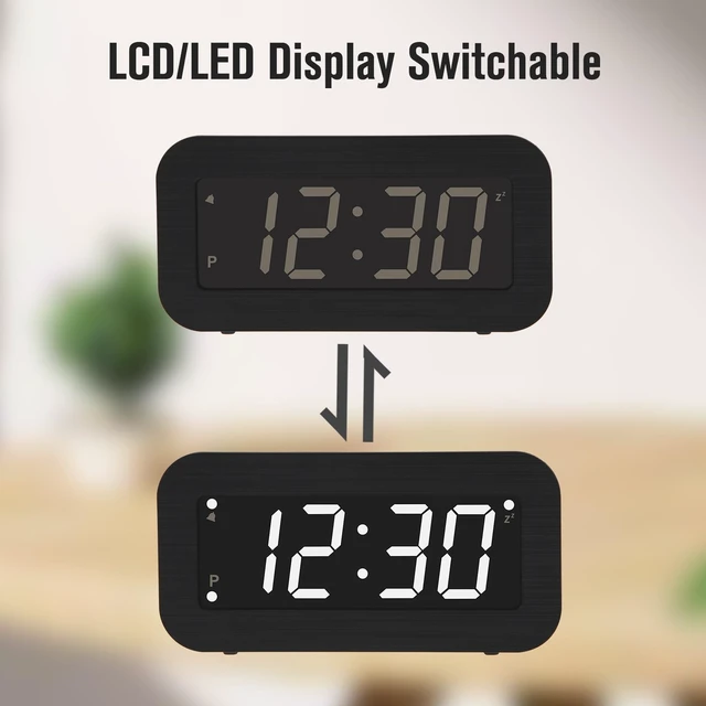 Alt view image 3 of 7 - Timegyro Digital Alarm Clock Battery Operated - LCD/LED Display Switchable, Included DC Cable, Dual LED Brightness, Snooze, 12/24Hr