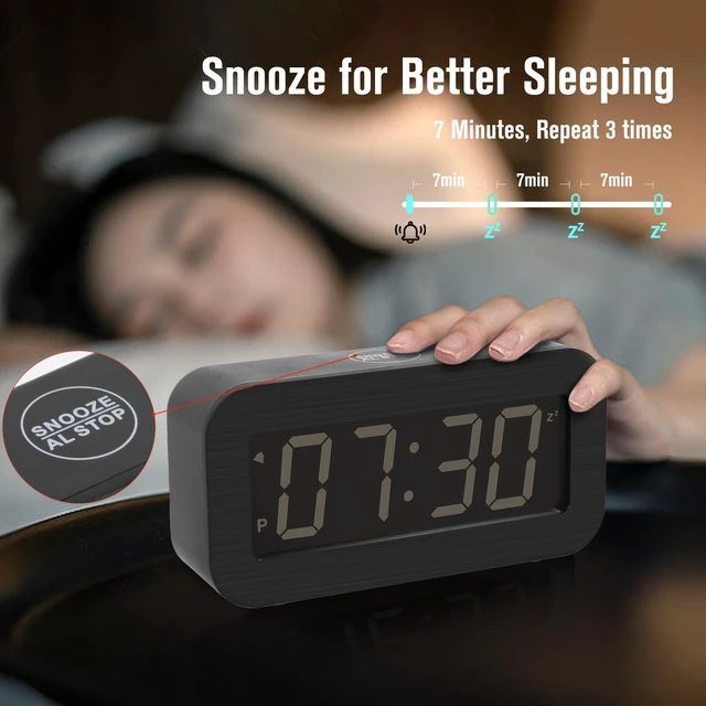 Alt view image 5 of 7 - Timegyro Digital Alarm Clock Battery Operated - LCD/LED Display Switchable, Included DC Cable, Dual LED Brightness, Snooze, 12/24Hr