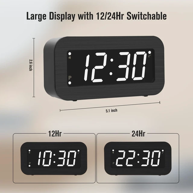 Alt view image 7 of 7 - Timegyro Digital Alarm Clock Battery Operated - LCD/LED Display Switchable, Included DC Cable, Dual LED Brightness, Snooze, 12/24Hr