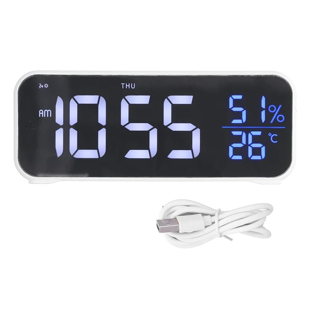 Alt view image 3 of 7 - Digital Alarm Clock, Bedside Clock with LED Backlit Display, Adjustable Volume, 5 Min Snooze, 12/24 Hr, /, USB Port, for Students, Adult, Office, Bedroom