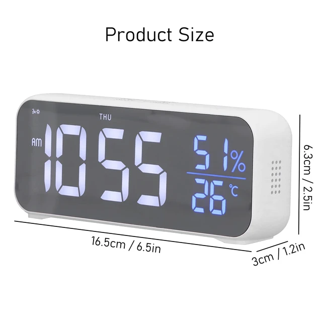 Alt view image 4 of 7 - Digital Alarm Clock, Bedside Clock with LED Backlit Display, Adjustable Volume, 5 Min Snooze, 12/24 Hr, /, USB Port, for Students, Adult, Office, Bedroom